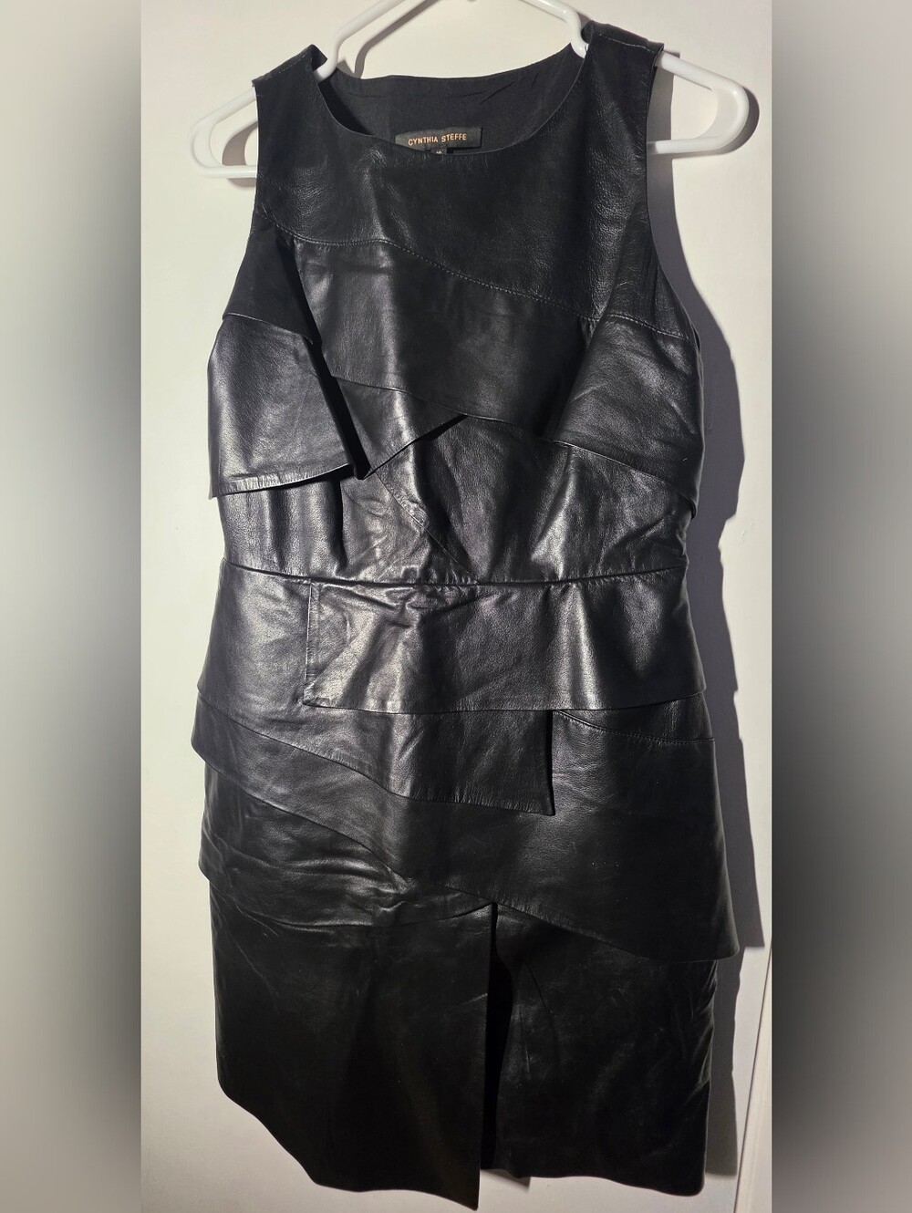 Cynthia Steffe Black Leather Sleeveless Dress